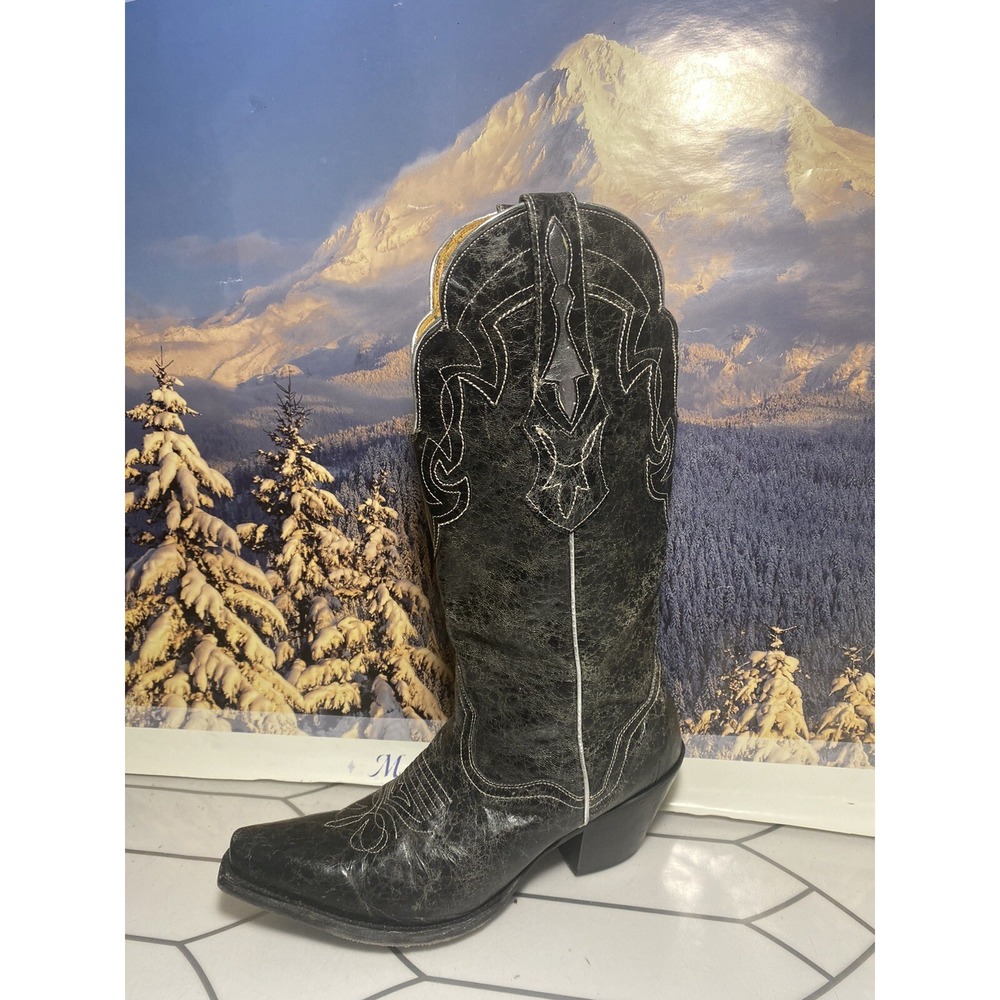 JB Dillon Women's Boots Sz 8.5  B Genuine Goat Leather Black Silver Trim Cowgirl